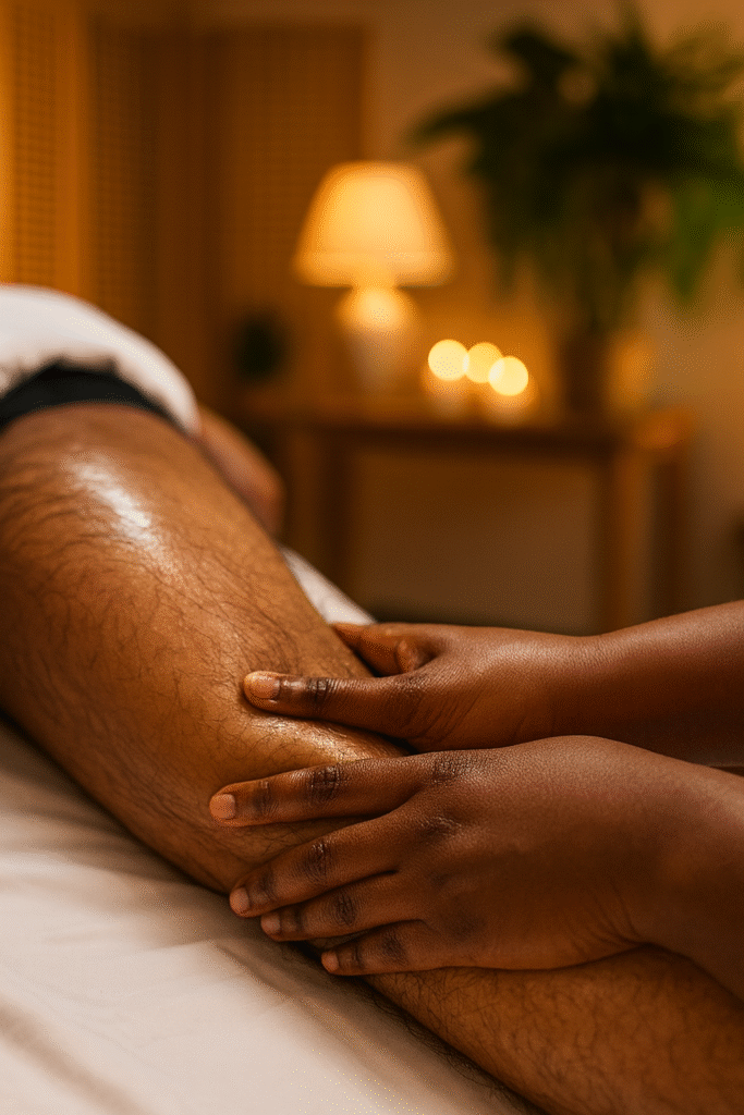 Massage ayurvédique du corps aux huiles chaudes dans une ambiance douce et apaisante