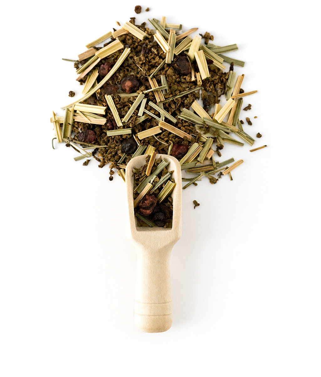 Infusion de baies de schisandra, citronnelle et basilic sacré