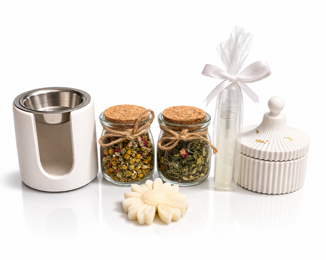 coffret bien être infusion artisanale fleurs brûleur fondant parfumé brume