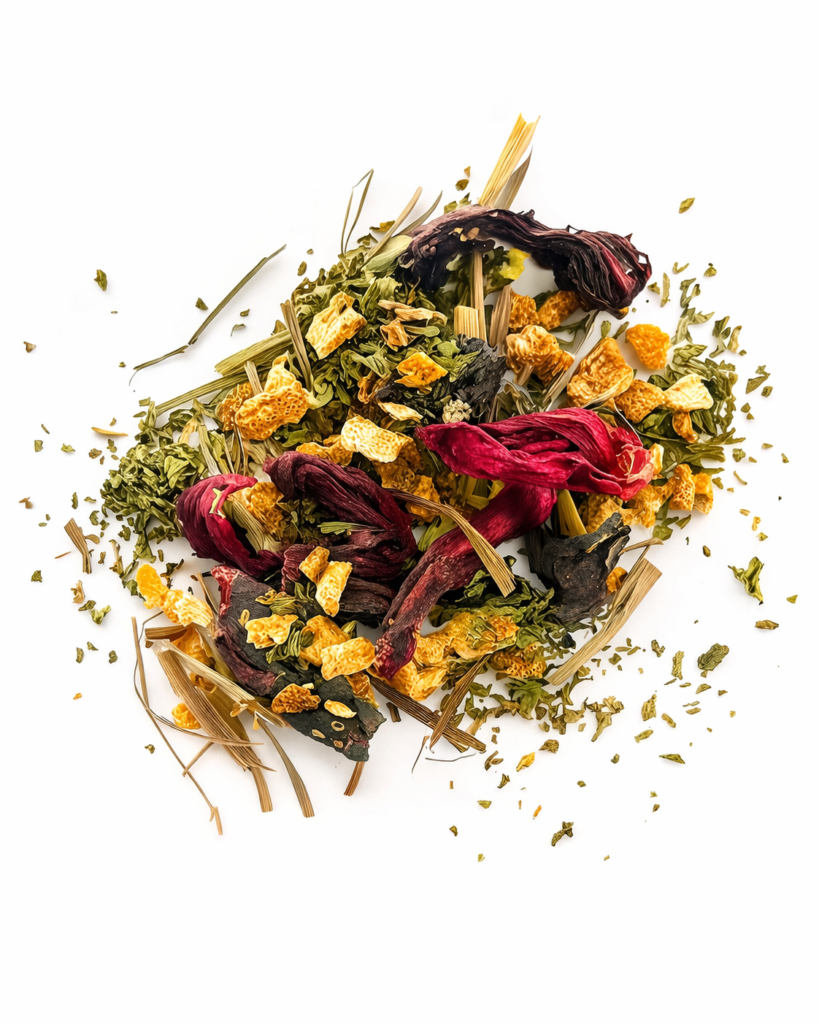 Infusion hibiscus, menthe poivrée, citron et citronnelle